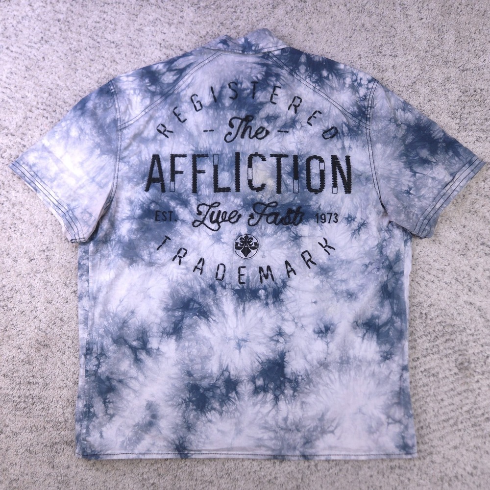 Affliction Shirt Mens Medium Button Short Sleeve Tie Dye Logo Embroidered Pocket